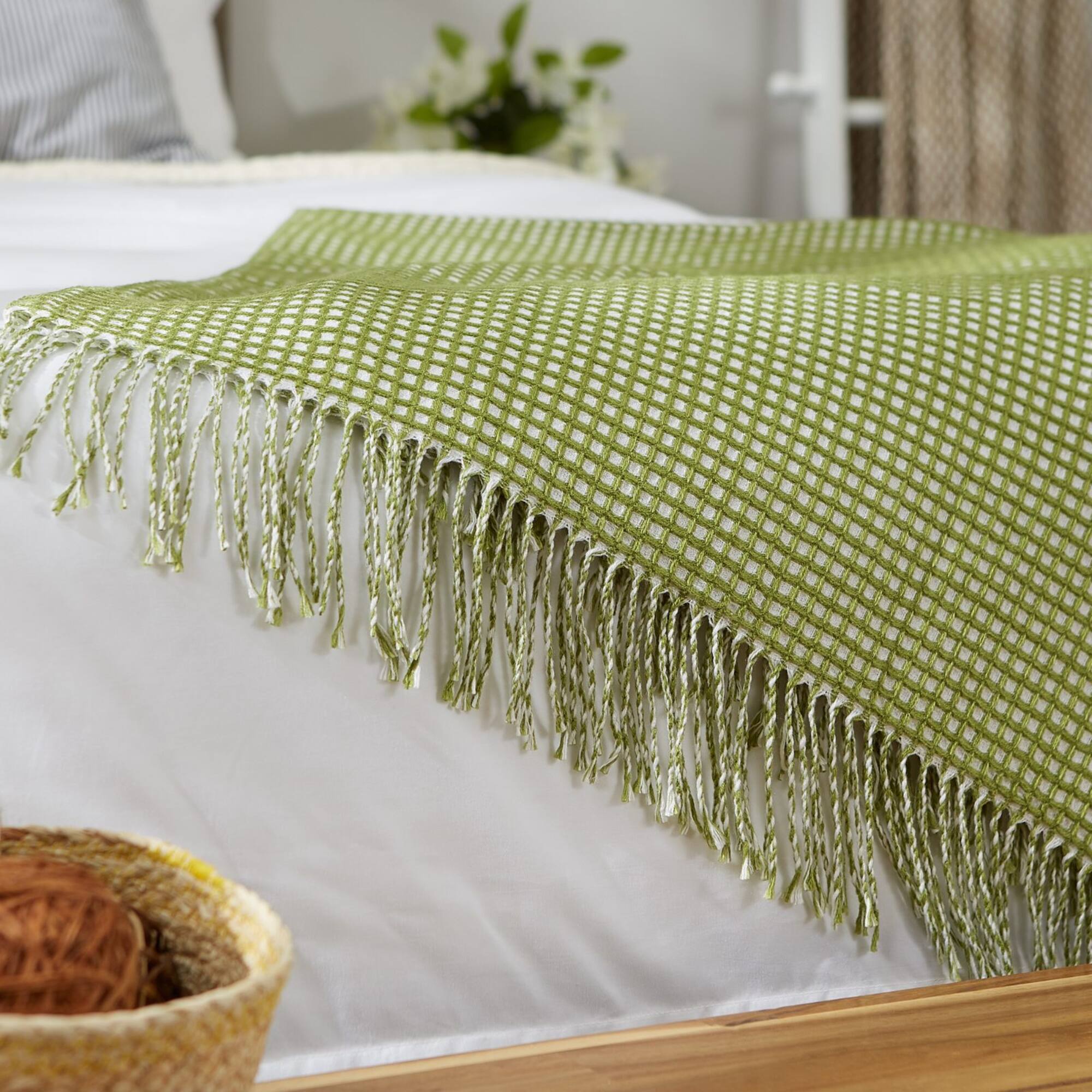 DII® Antique Green & White Waffle Knit Throw